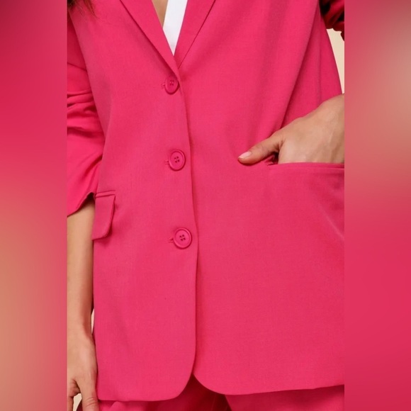 Lulus Bold Poise Hot Pink Button-Front Blazer Large - Picture 2 of 6